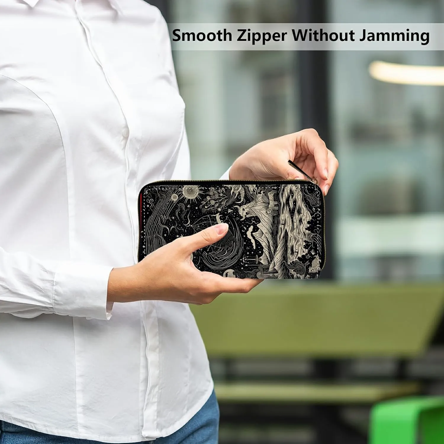 Women's Clutch Purse with Wrist Strap, Slim PU Leather Cell Phone Wallet Large Capacity