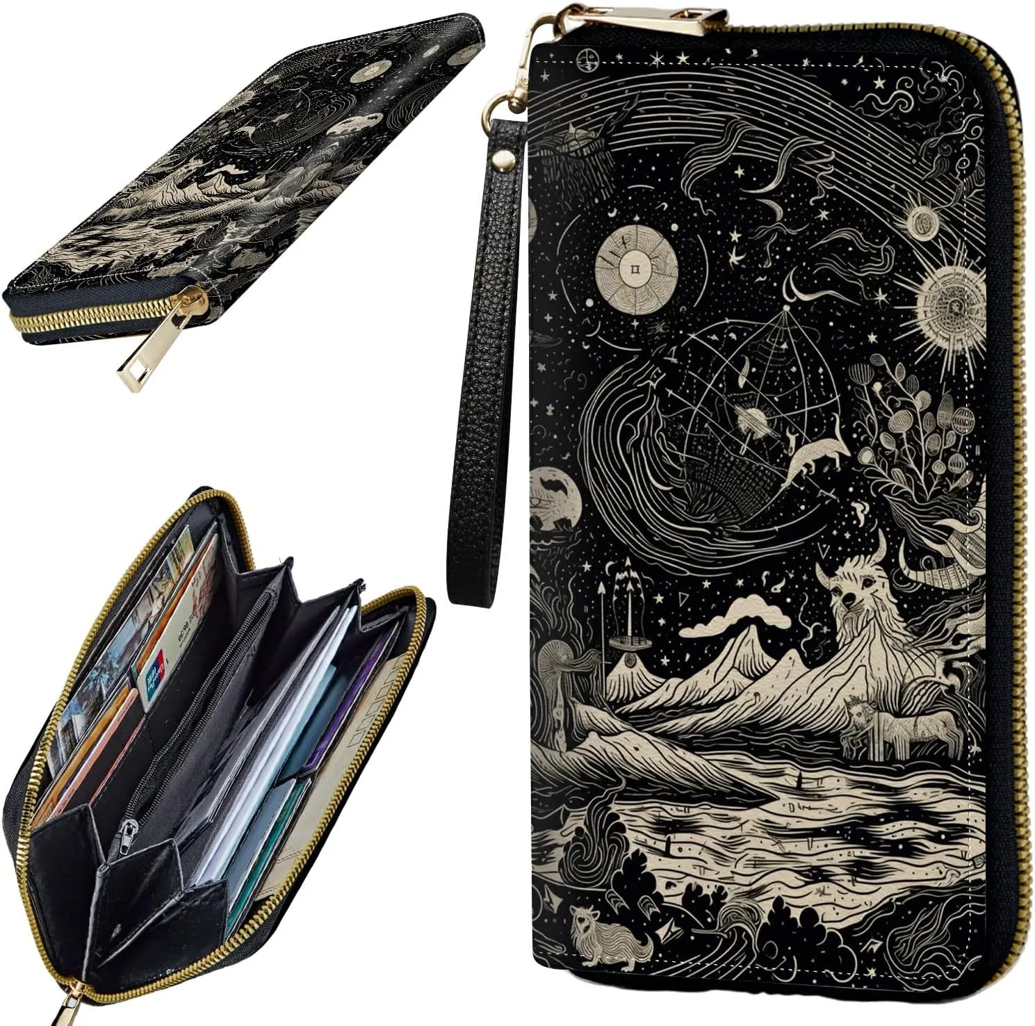 Women's Clutch Purse with Wrist Strap, Slim PU Leather Cell Phone Wallet Large Capacity