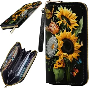 Women's Clutch Purse with Wrist Strap, Slim PU Leather Cell Phone Wallet Large Capacity