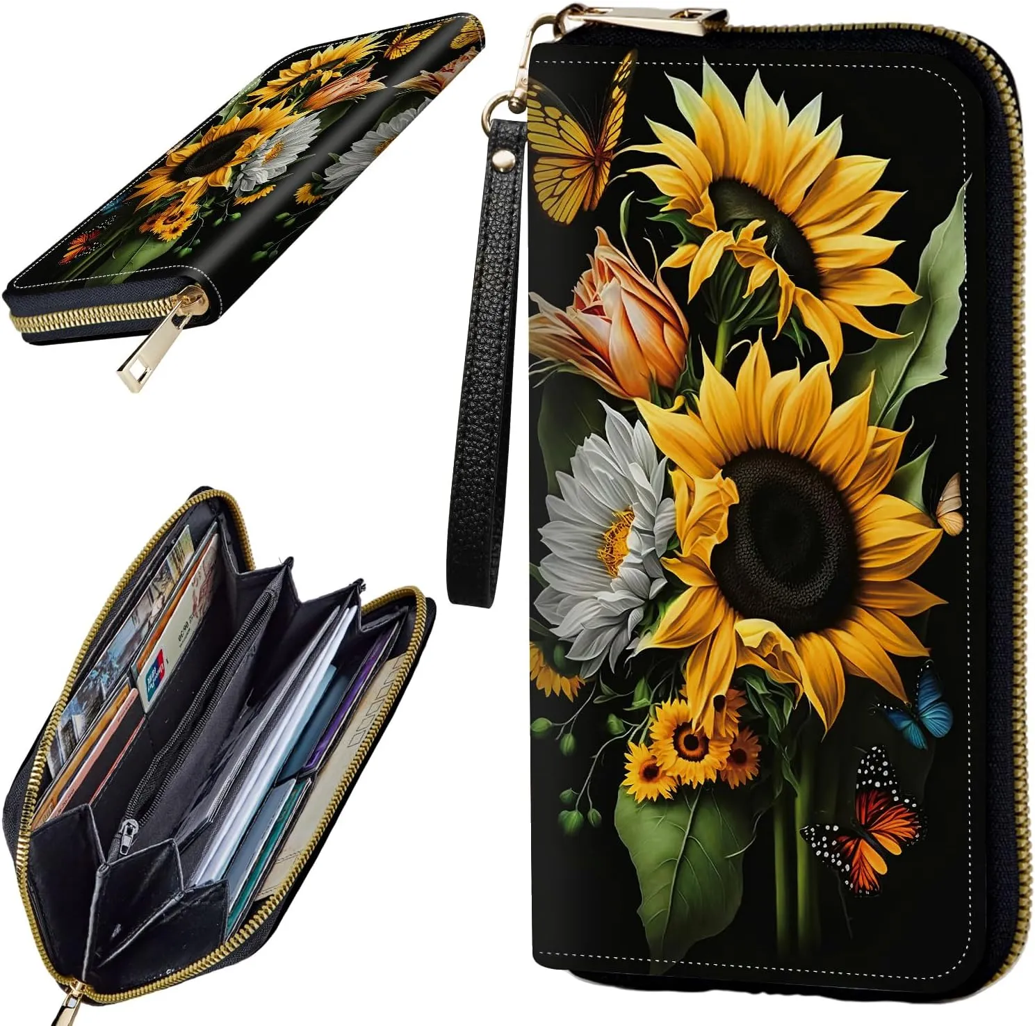 Women's Clutch Purse with Wrist Strap, Slim PU Leather Cell Phone Wallet Large Capacity