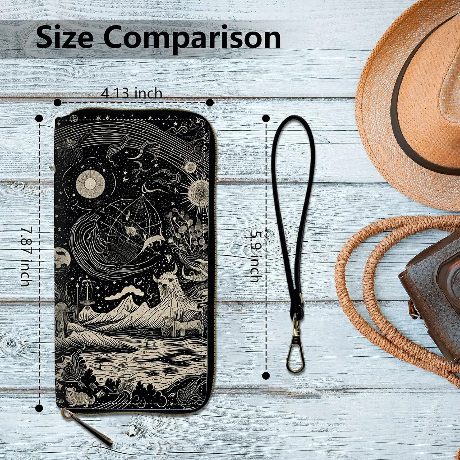 Women's Clutch Purse with Wrist Strap, Slim PU Leather Cell Phone Wallet Large Capacity