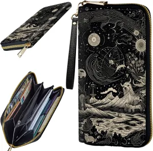 Women's Clutch Purse with Wrist Strap, Slim PU Leather Cell Phone Wallet Large Capacity