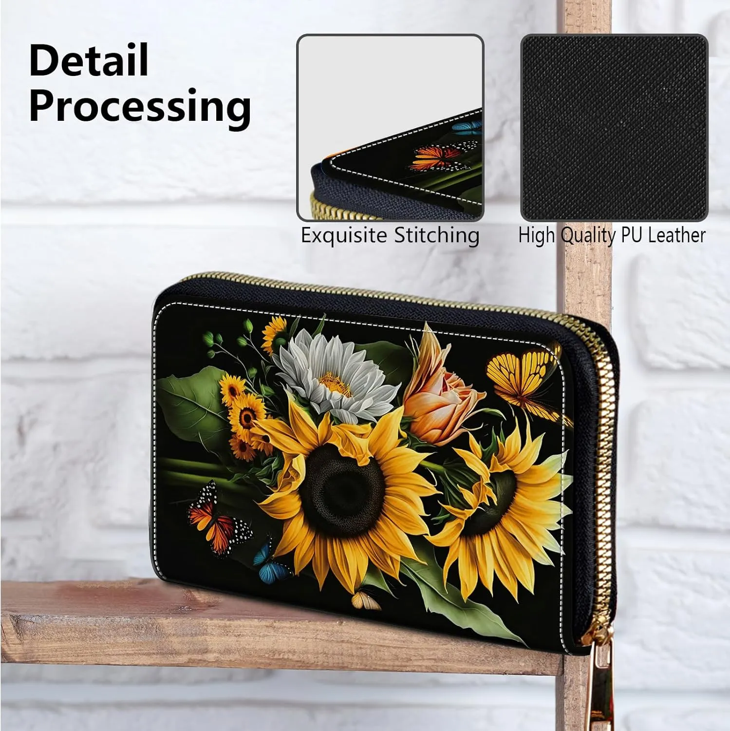 Women's Clutch Purse with Wrist Strap, Slim PU Leather Cell Phone Wallet Large Capacity