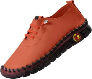 Womens Comfy Breathable Sneakers Flat Bottom Leather Slip-on Loafers Handmade Soft Shoes Sandals