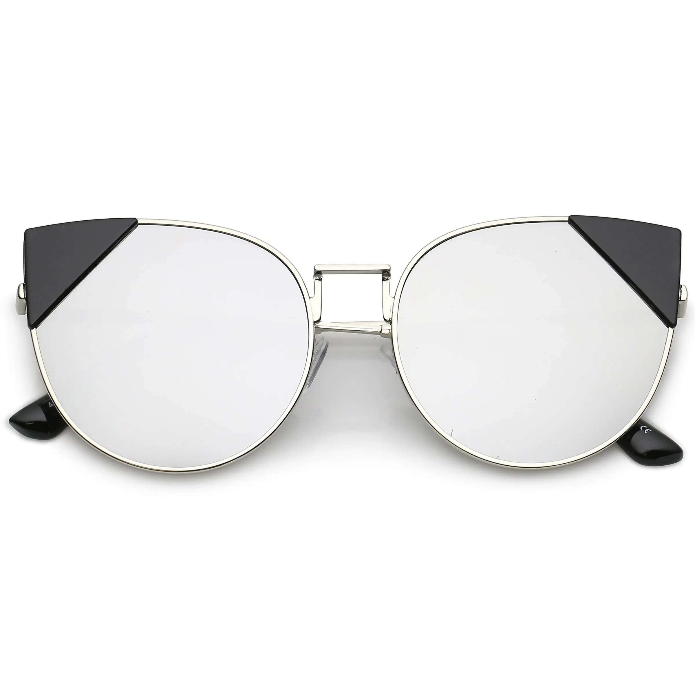 Women's Corner Accented Mirrored Flat Lens Cat Eye Sunglasses C342