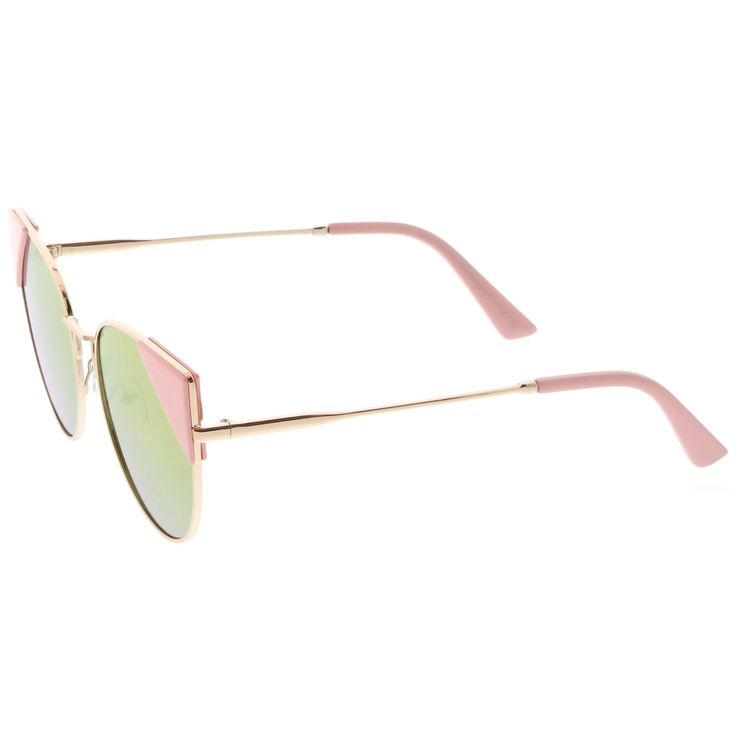 Women's Corner Accented Mirrored Flat Lens Cat Eye Sunglasses C342