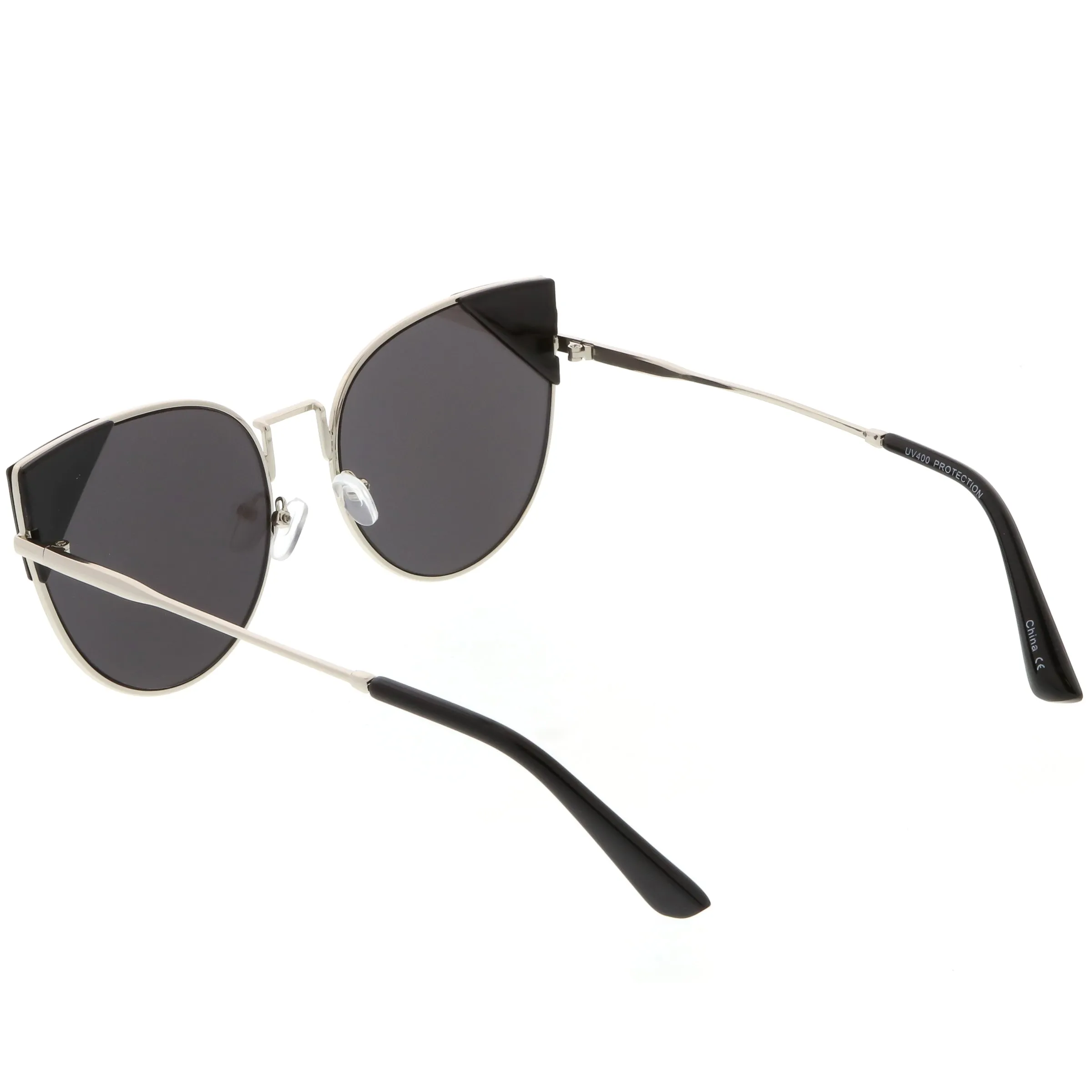 Women's Corner Accented Mirrored Flat Lens Cat Eye Sunglasses C342
