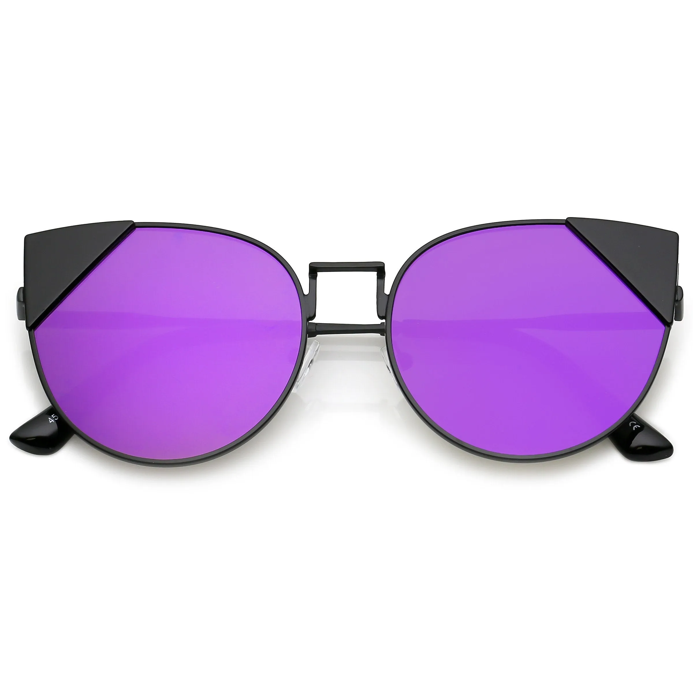 Women's Corner Accented Mirrored Flat Lens Cat Eye Sunglasses C342