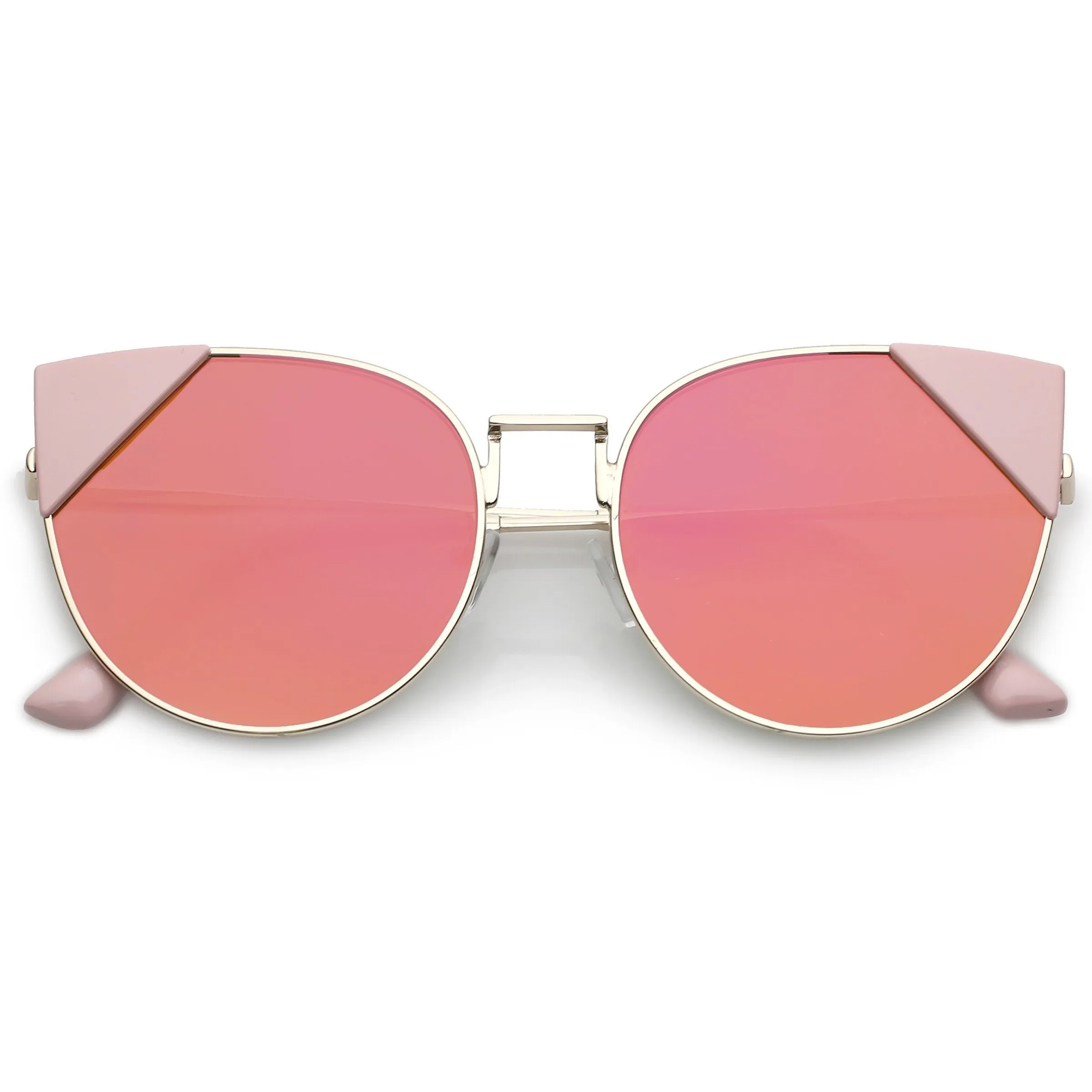 Women's Corner Accented Mirrored Flat Lens Cat Eye Sunglasses C342