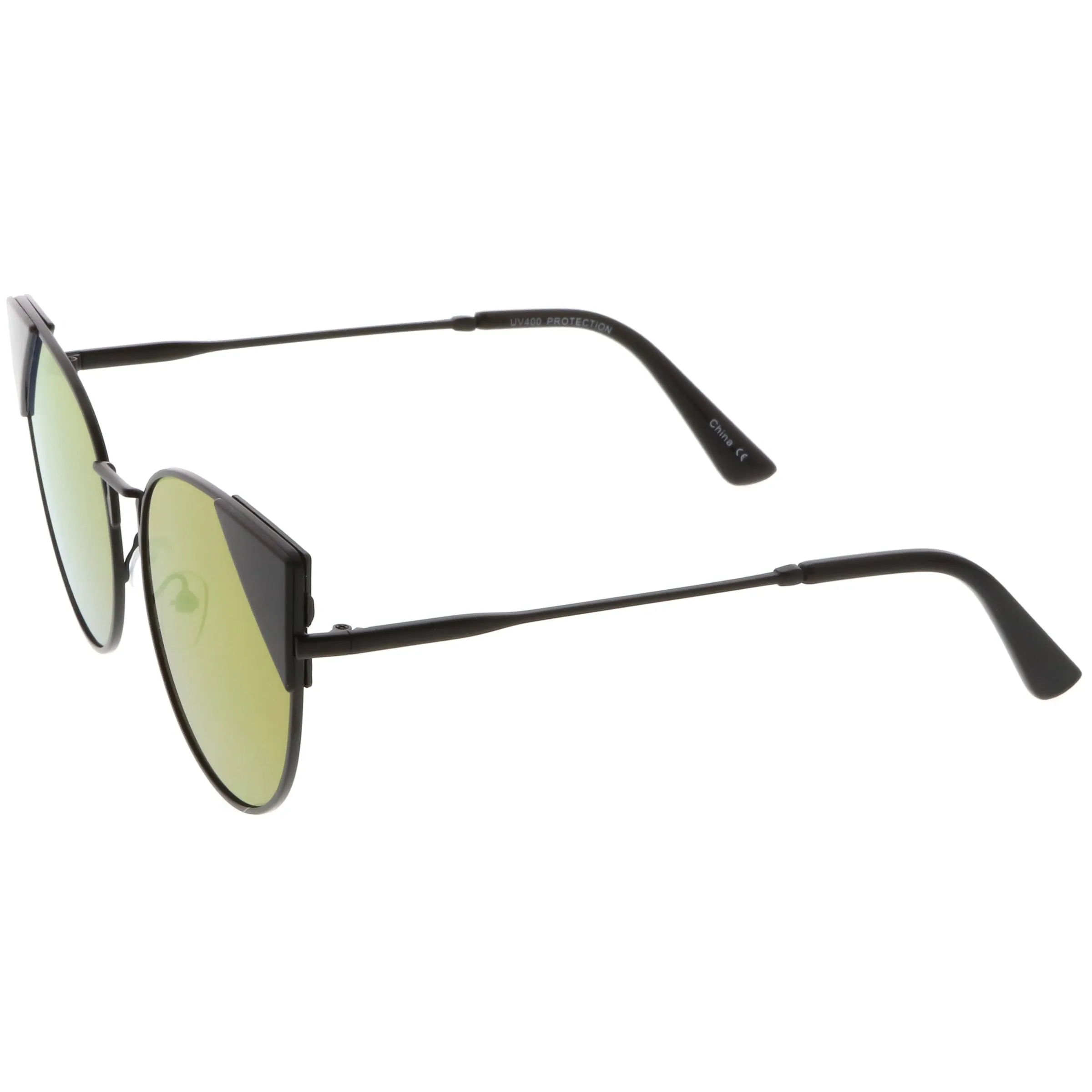 Women's Corner Accented Mirrored Flat Lens Cat Eye Sunglasses C342