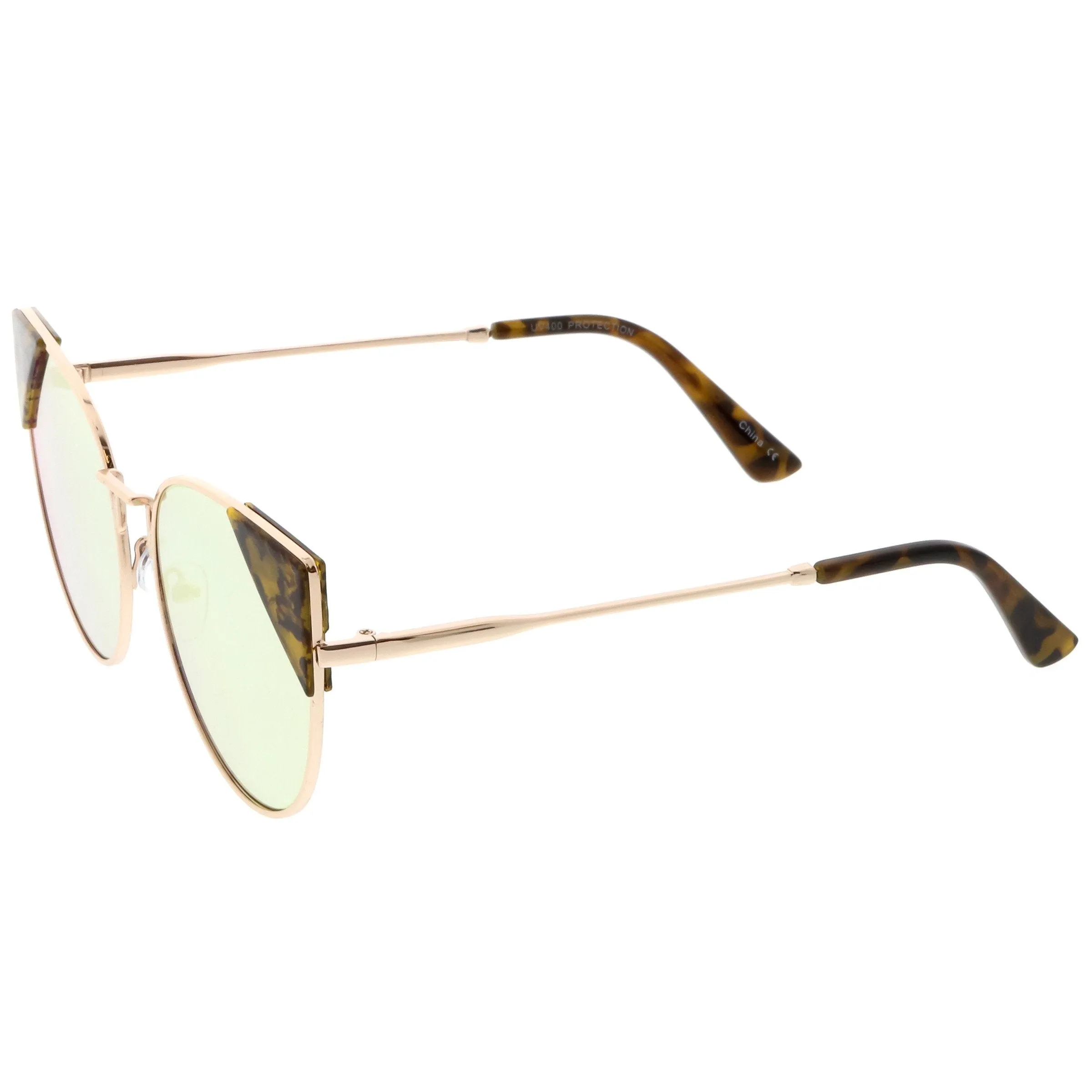 Women's Corner Accented Mirrored Flat Lens Cat Eye Sunglasses C342
