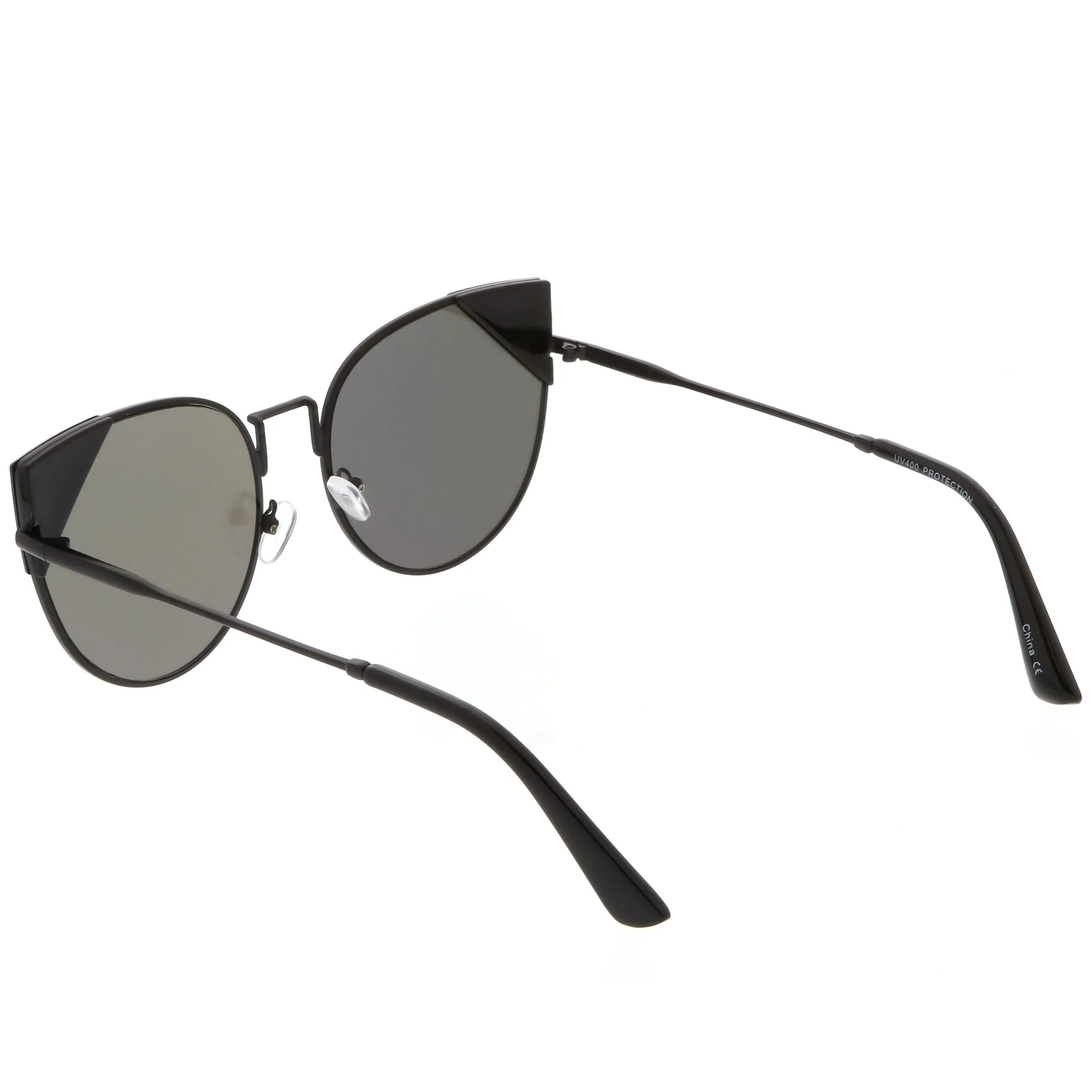 Women's Corner Accented Mirrored Flat Lens Cat Eye Sunglasses C342