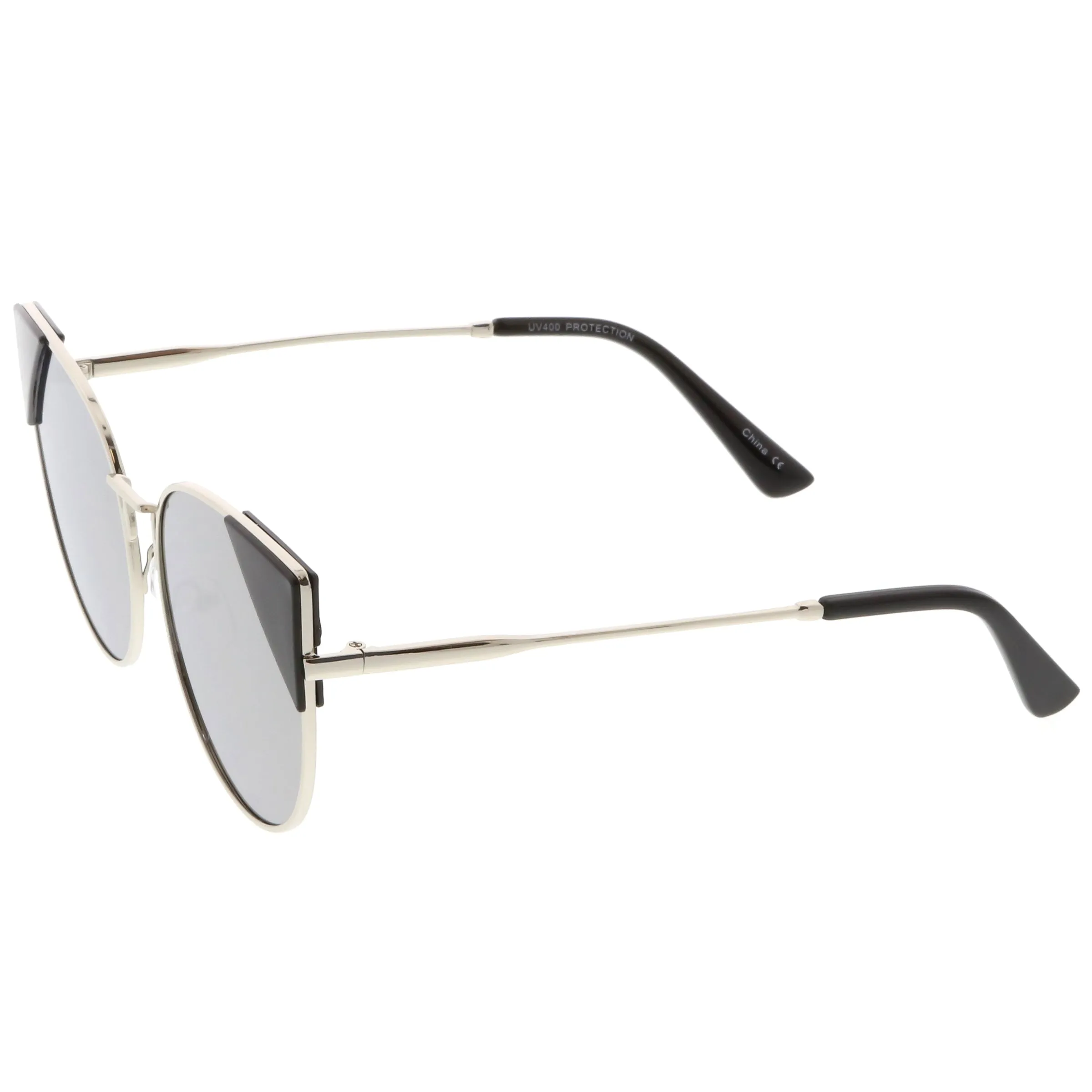 Women's Corner Accented Mirrored Flat Lens Cat Eye Sunglasses C342