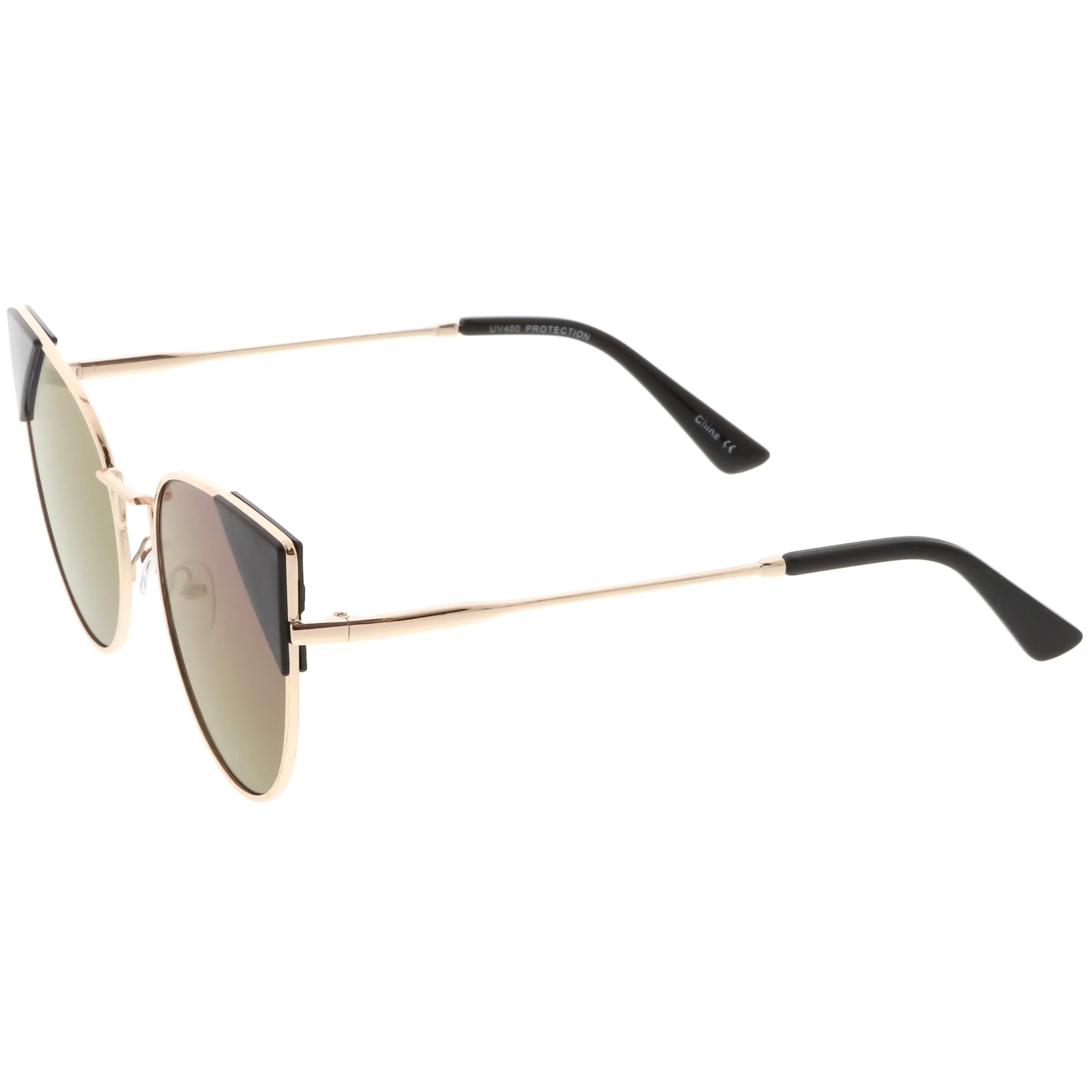 Women's Corner Accented Mirrored Flat Lens Cat Eye Sunglasses C342