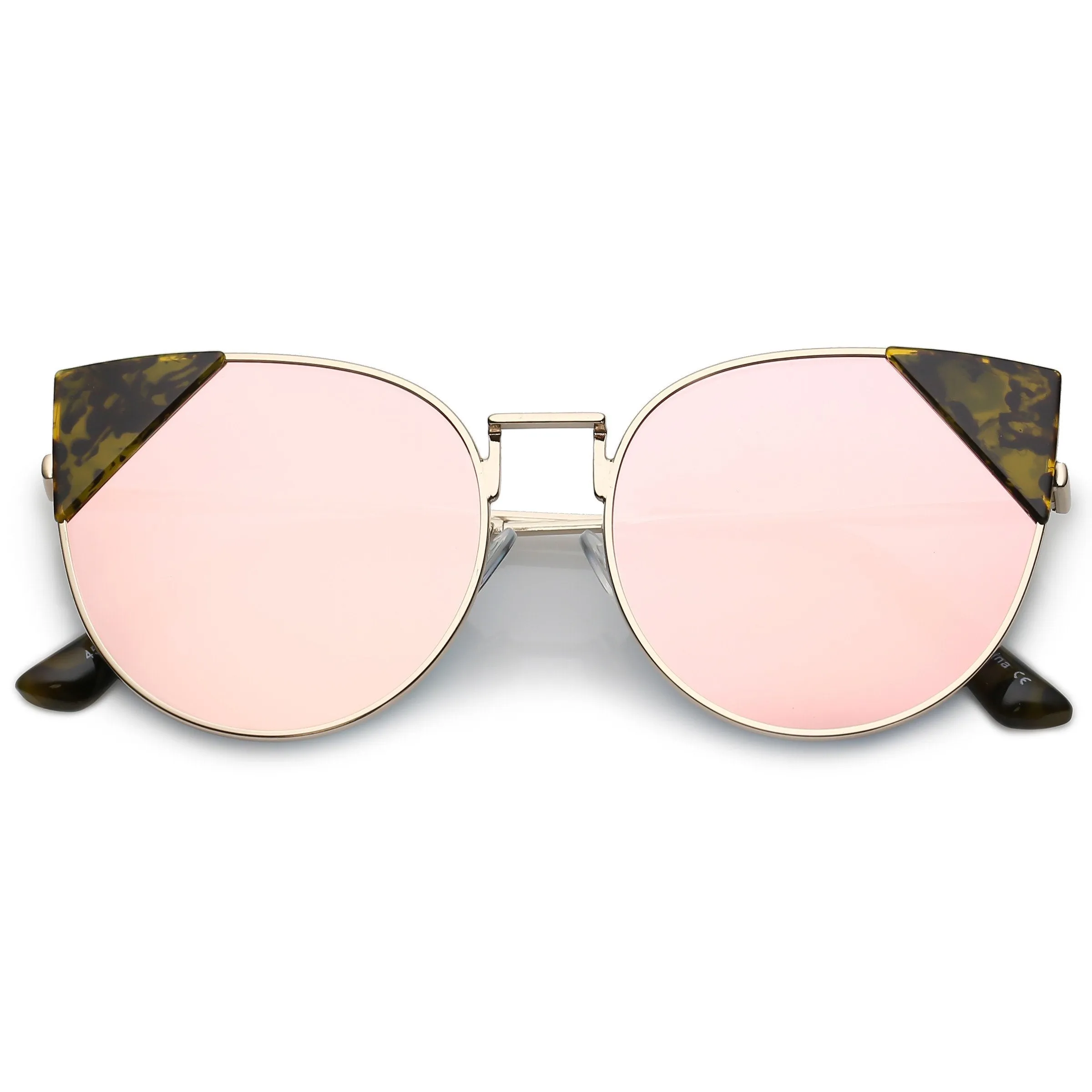 Women's Corner Accented Mirrored Flat Lens Cat Eye Sunglasses C342