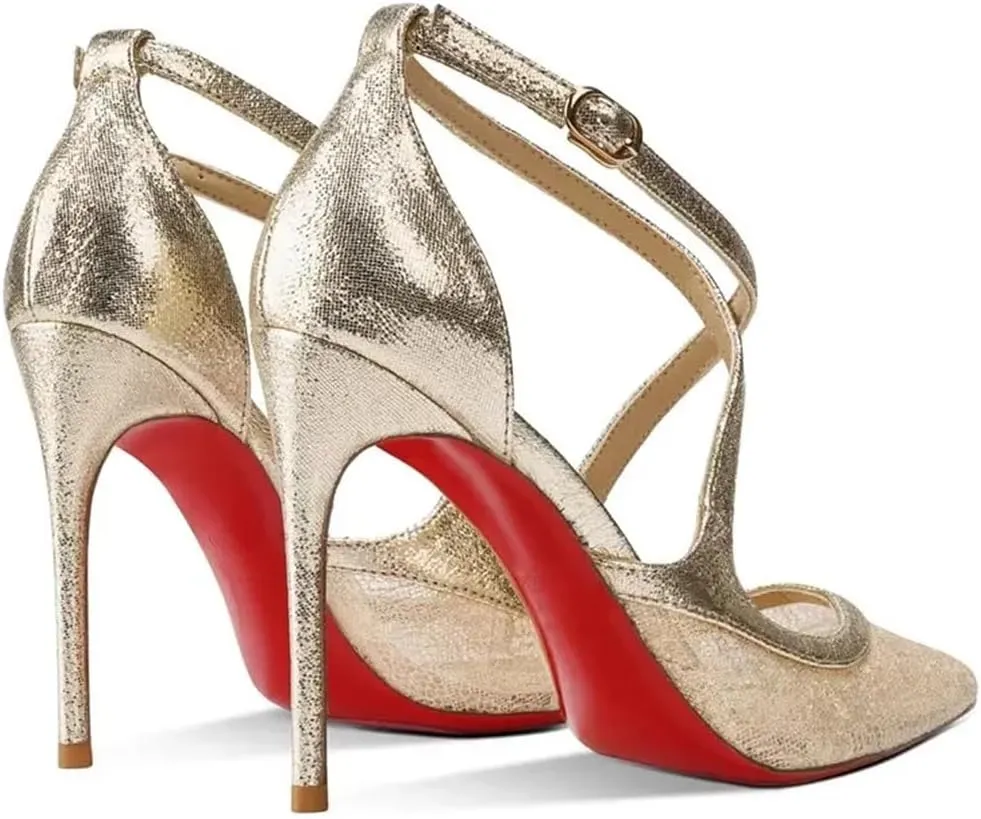 Women’S Cross-Tie Lace Mesh Hollow Stiletto Heels Fashion Modern Sandals Buckle Strap Closure For Wedding Or Dress Occasions