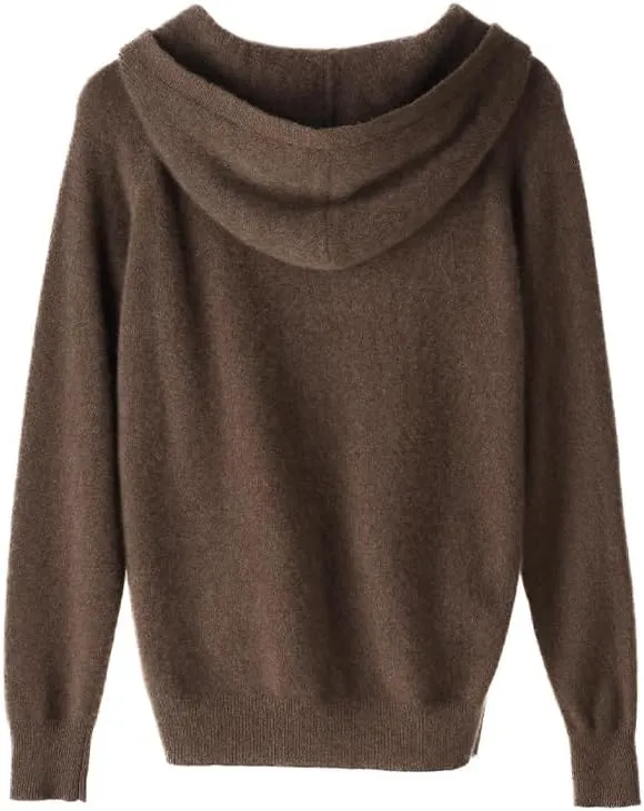 Women's Fall and Winter 100% Cashmere Zipper Open Long Sleeve Hoodie