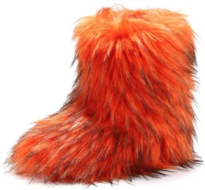 Women's Faux Fur Boots Furry Fuzzy Snow Boots Fluffy Winter Boot Warm Comfortable Mid-Calf Boot Outdoor Indoor Flat Shoes