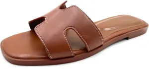 Women's Flat Sandals.Flat Sandals with Unique Design, PU Leather Handcrafted Slippers,Versatile for Vacation, Home, Casual Wear, Gift