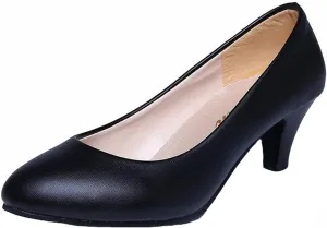 Womens Heels Pumps Shoes Bridal Dress Work Slip-on Wedding Party Low Heel Closed-Toe Shoes