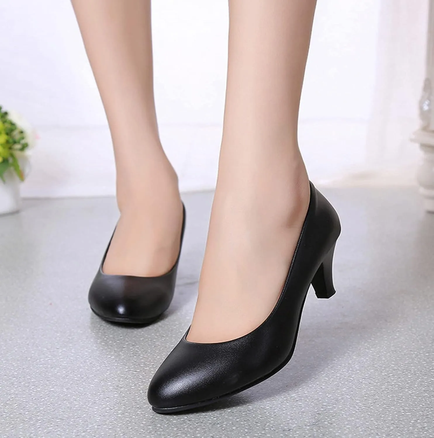 Womens Heels Pumps Shoes Bridal Dress Work Slip-on Wedding Party Low Heel Closed-Toe Shoes