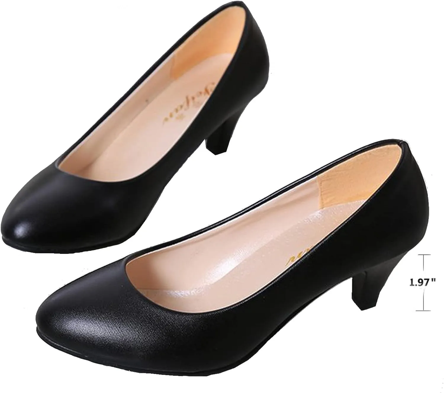 Womens Heels Pumps Shoes Bridal Dress Work Slip-on Wedding Party Low Heel Closed-Toe Shoes
