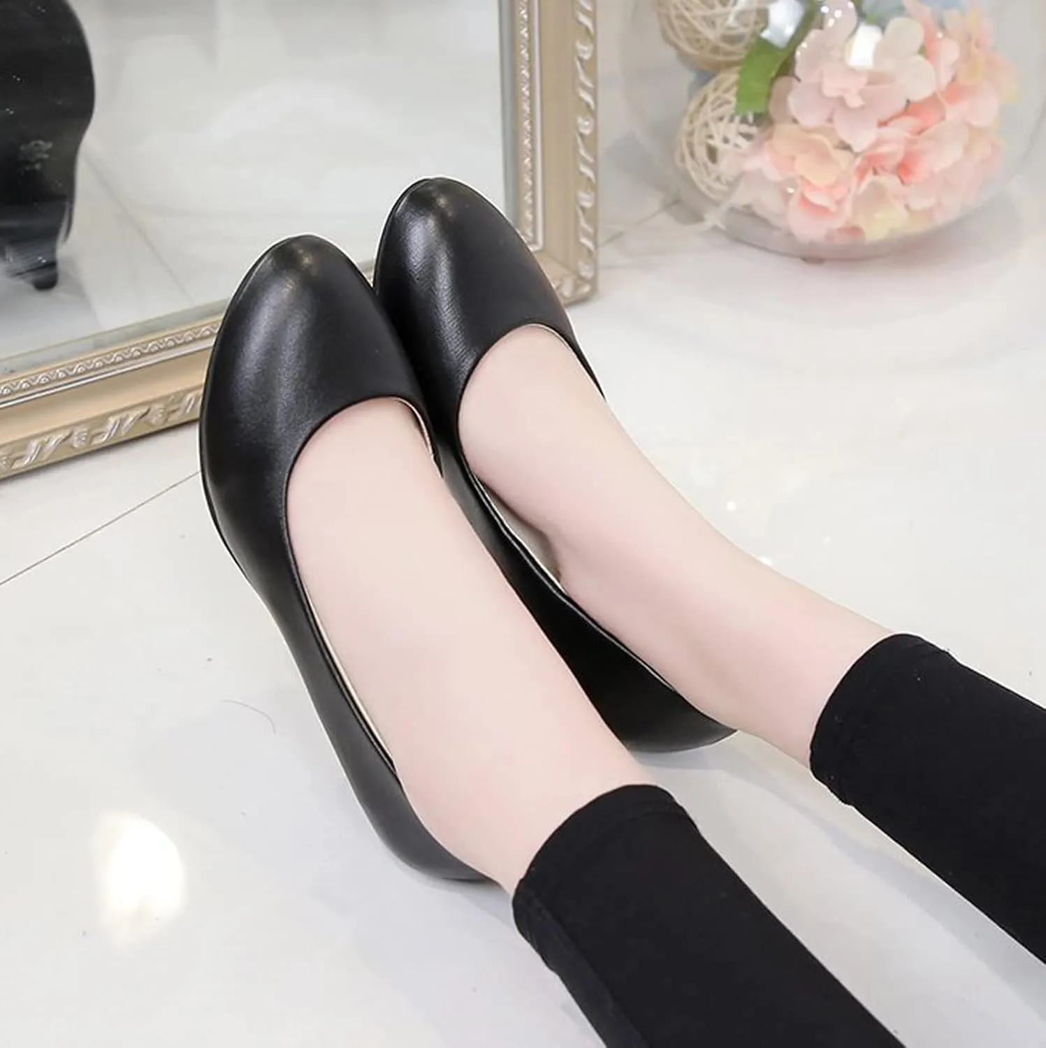 Womens Heels Pumps Shoes Bridal Dress Work Slip-on Wedding Party Low Heel Closed-Toe Shoes