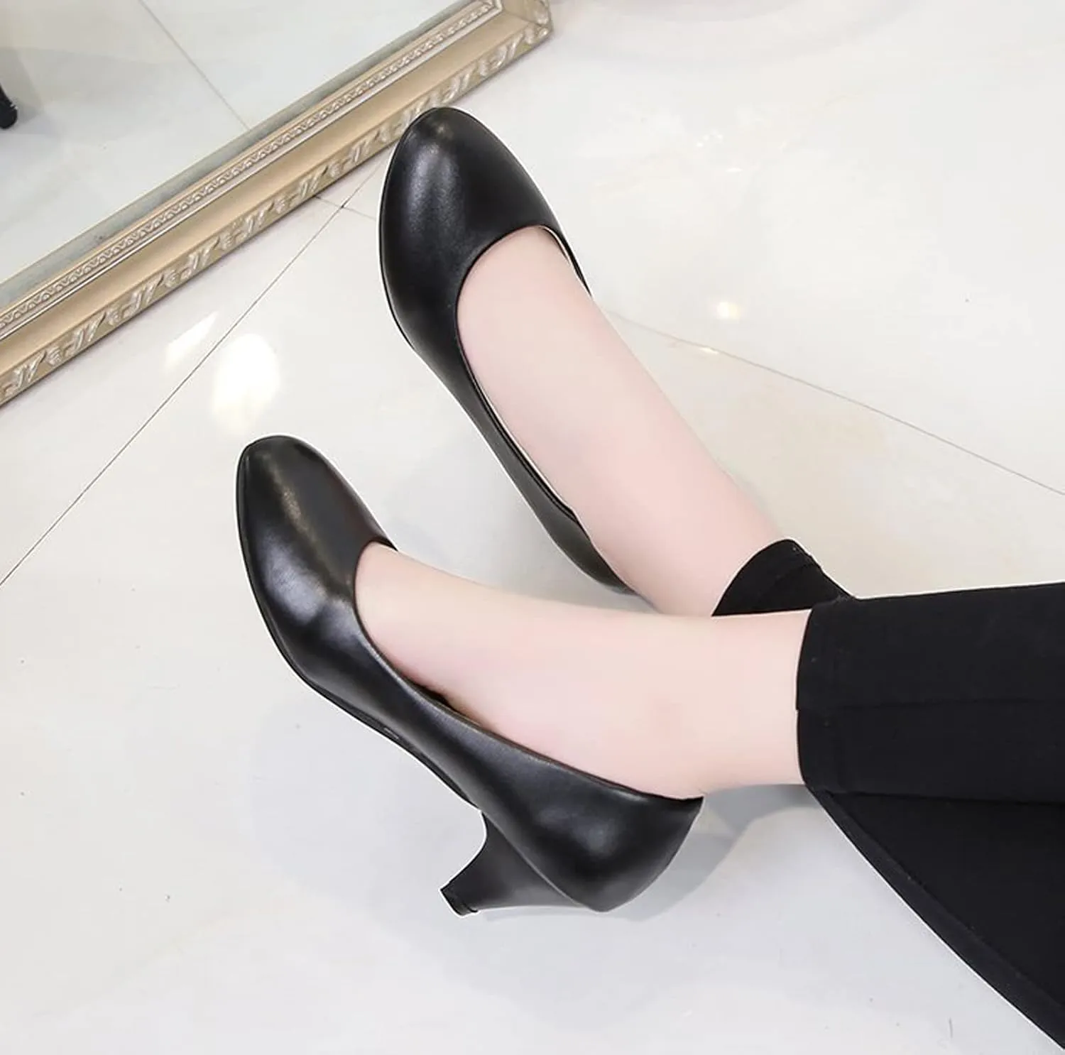 Womens Heels Pumps Shoes Bridal Dress Work Slip-on Wedding Party Low Heel Closed-Toe Shoes