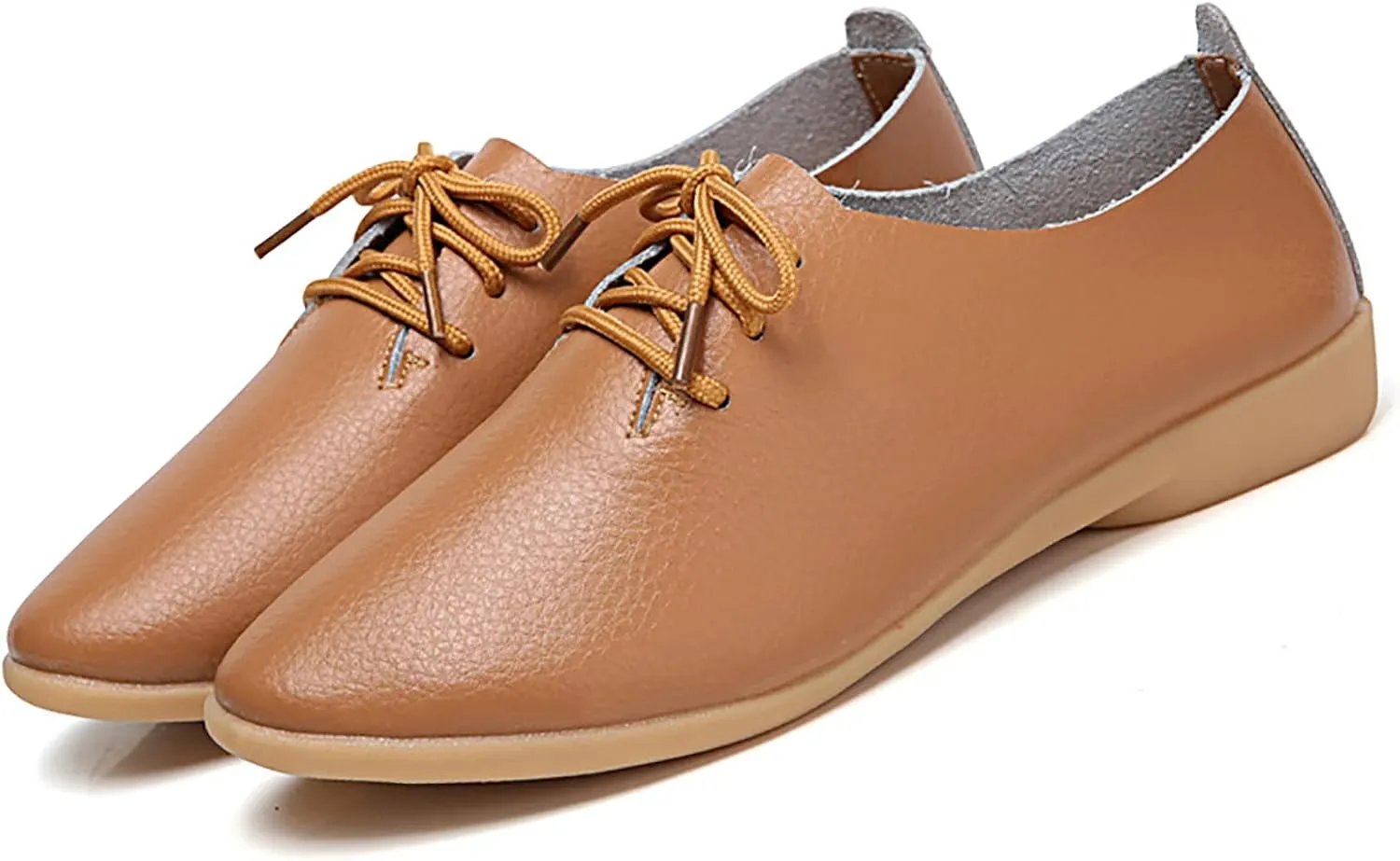 Women's Leather Lace Up Flats Pointed Loafers,Fashion Soft Bottom Low Lightweight Comfort Slip-On Business Formal Work Dress Walking Oxfords Sneakers