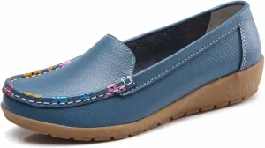 Women's Leather Penny Loafers Casual Walking Driving Boat Flat Shoes Soft Comfortable Classic Moccasins Office Work Lightweight Slip On