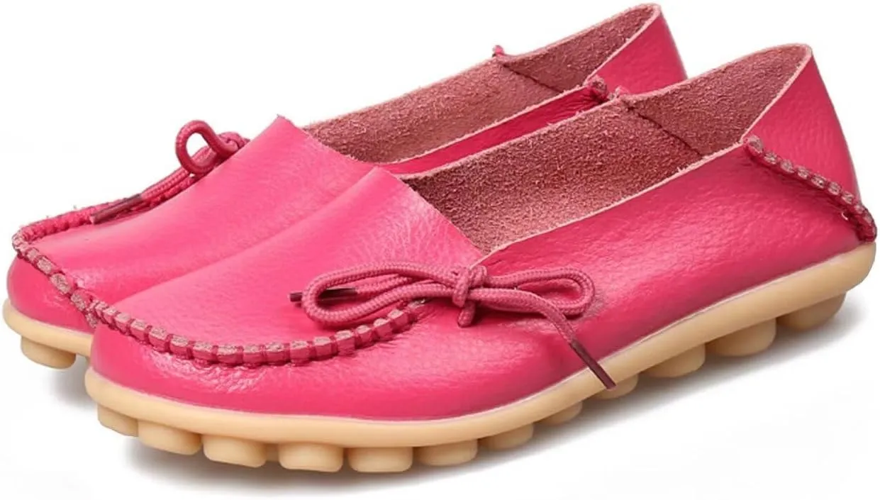 Women's Leather Slip-On Shoes Flat Slipper Walking Loafers