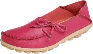 Women's Leather Slip-On Shoes Flat Slipper Walking Loafers