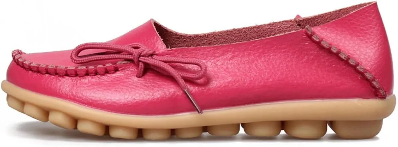 Women's Leather Slip-On Shoes Flat Slipper Walking Loafers
