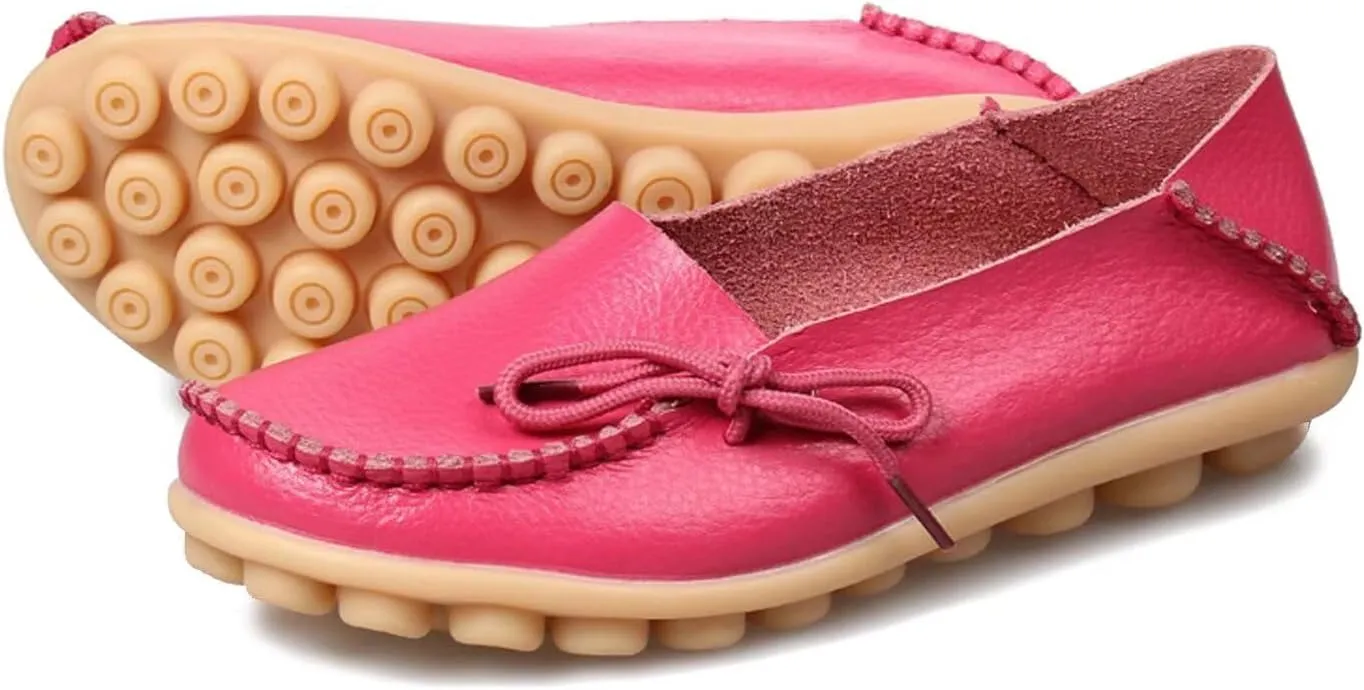 Women's Leather Slip-On Shoes Flat Slipper Walking Loafers