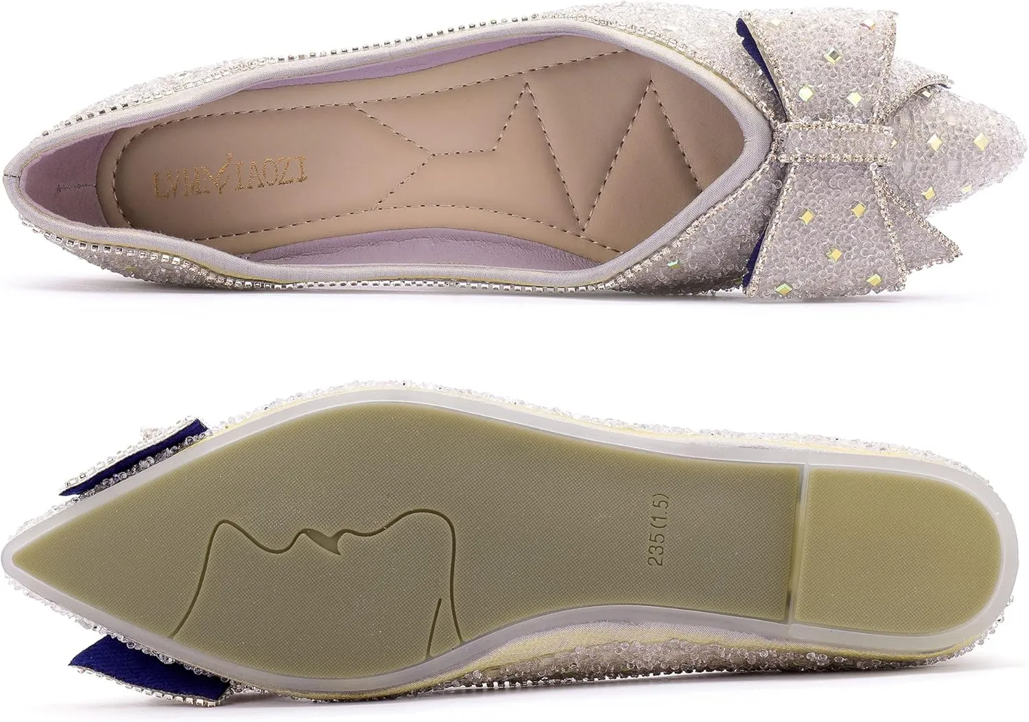Women's Pointed Rhinestone Flat Shoes Glitter Flowers Wedding Comfortable Dress Shoes
