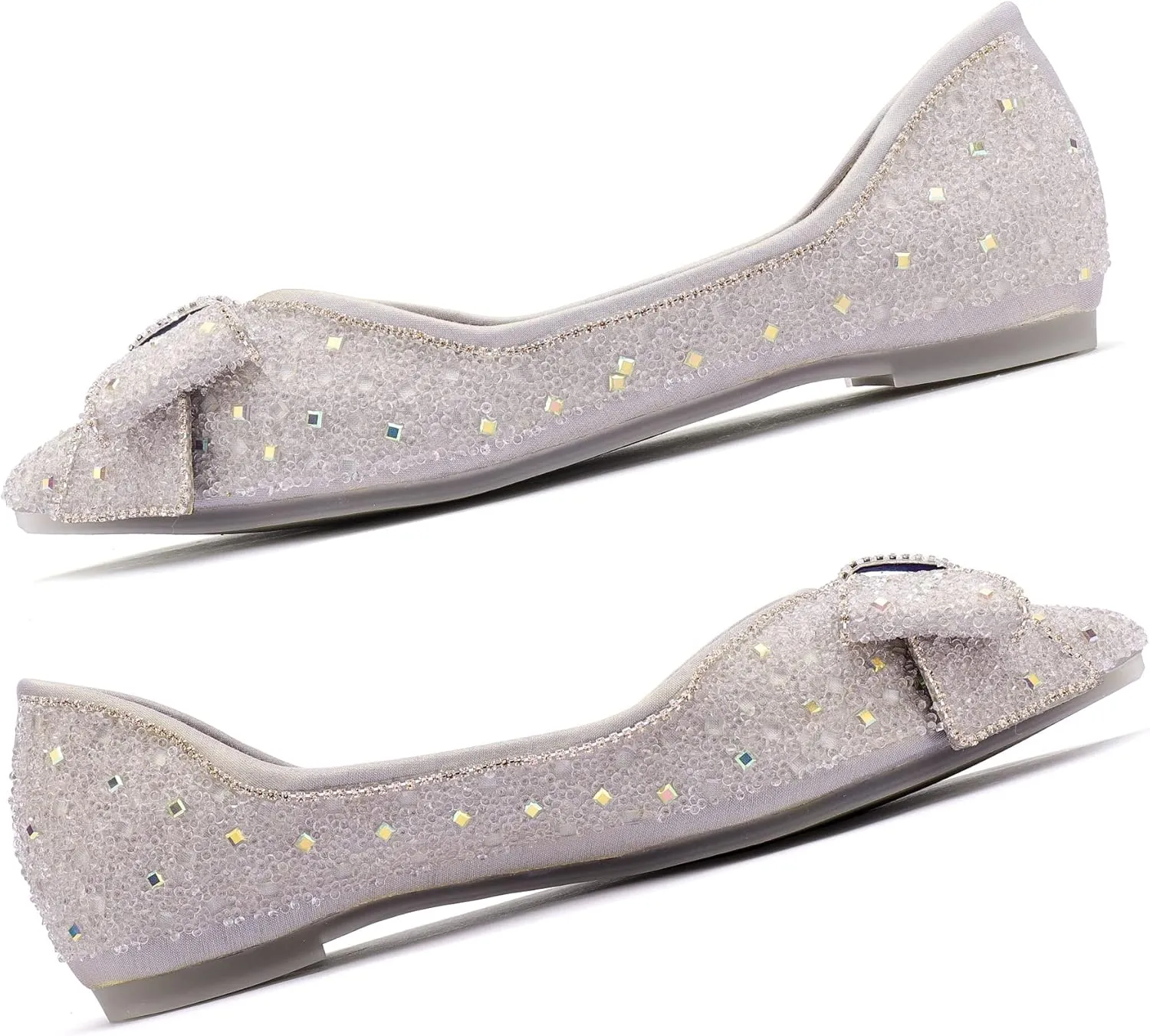 Women's Pointed Rhinestone Flat Shoes Glitter Flowers Wedding Comfortable Dress Shoes
