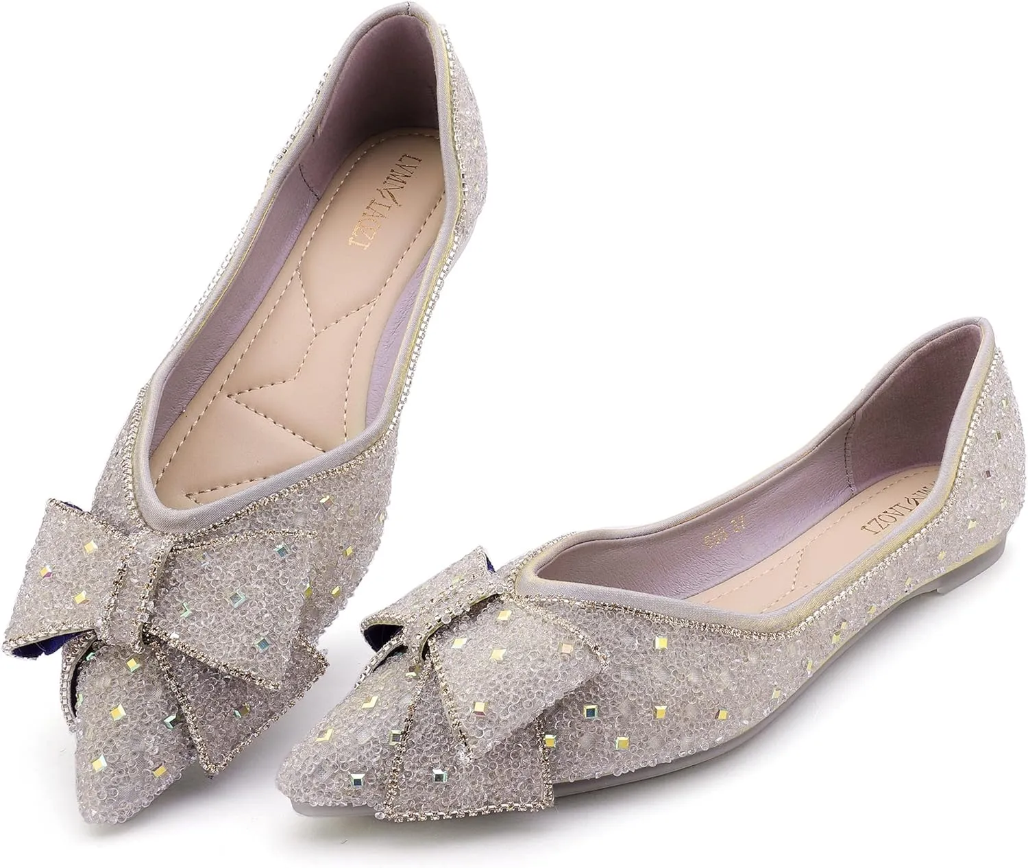 Women's Pointed Rhinestone Flat Shoes Glitter Flowers Wedding Comfortable Dress Shoes