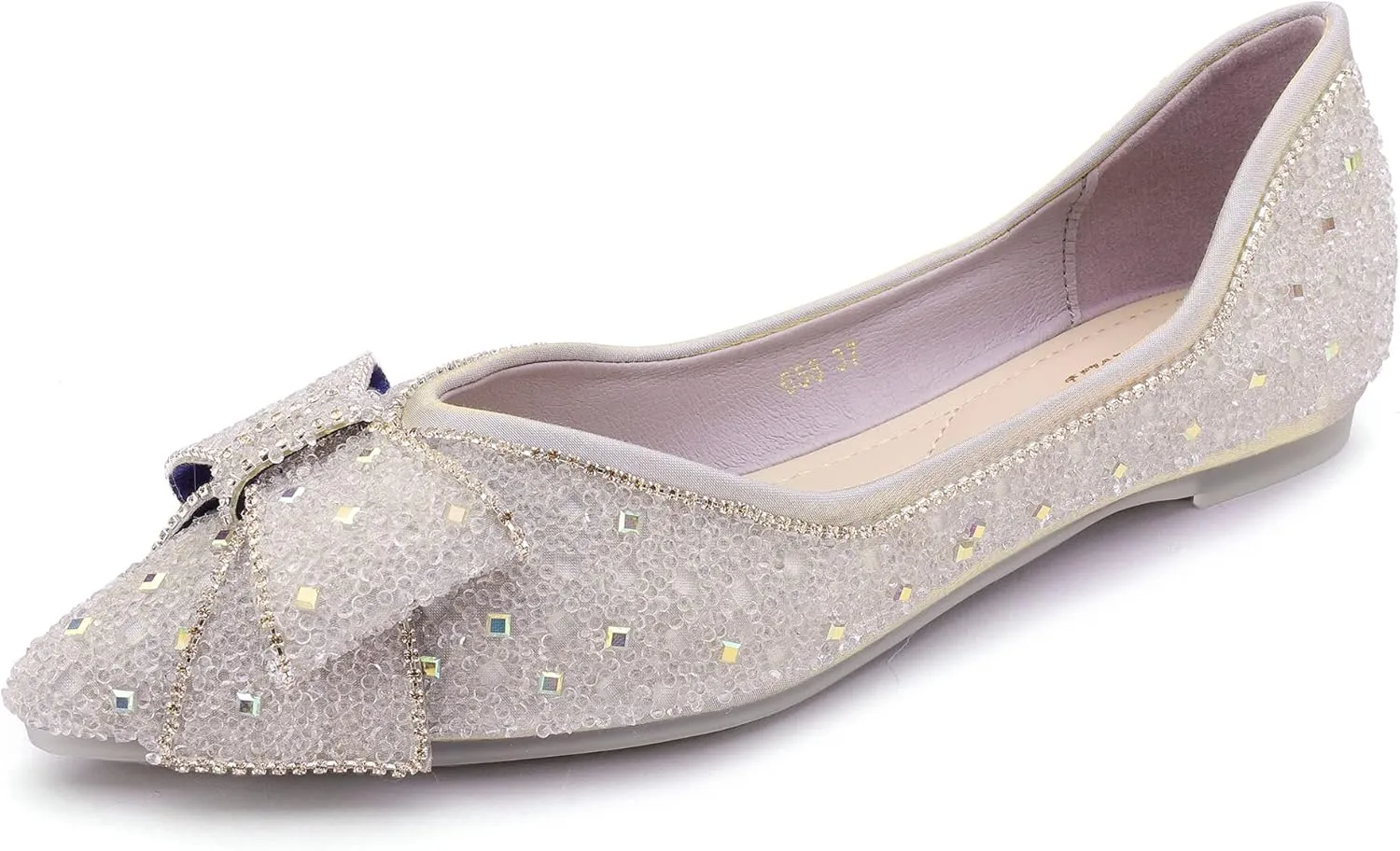 Women's Pointed Rhinestone Flat Shoes Glitter Flowers Wedding Comfortable Dress Shoes
