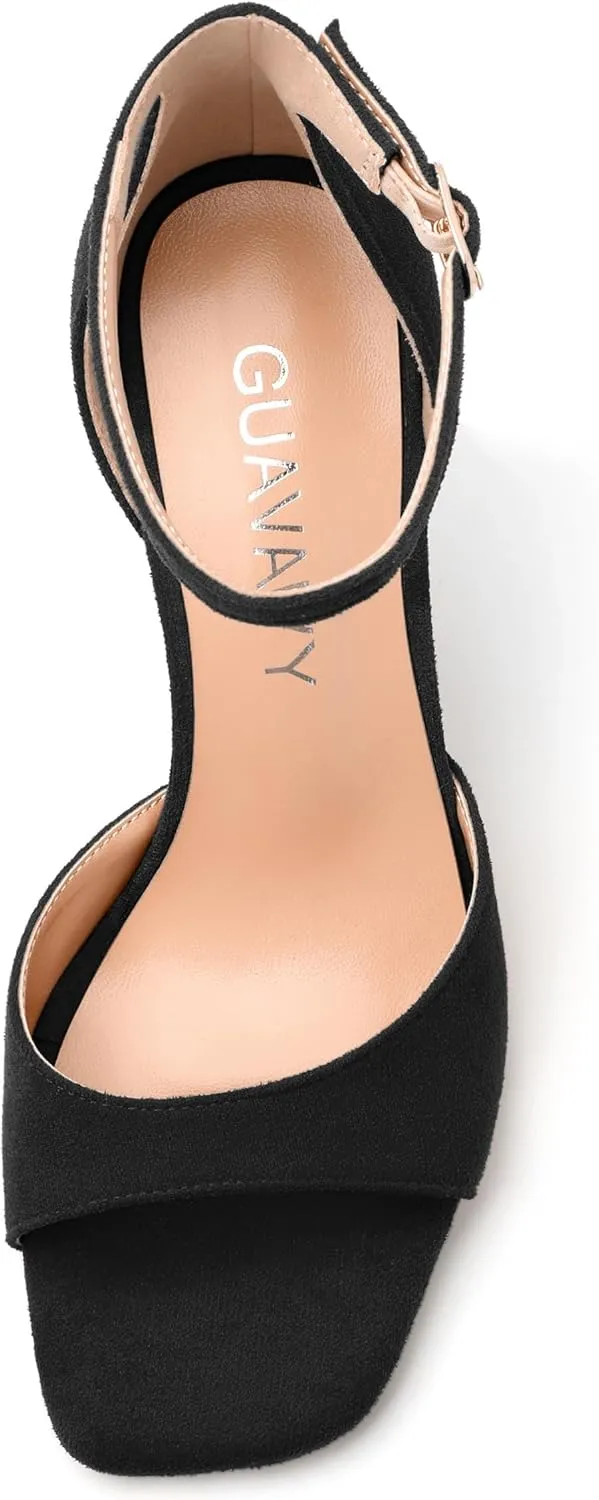 Women's Sandals, High Stilettos Open Square Toe, Ankle Strap Solid Fashion Dress Shoes, Wedding Party Working Heeled Sandals