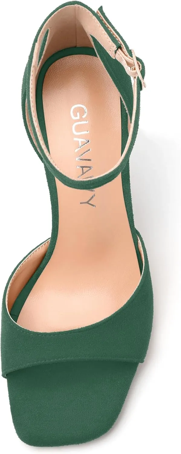 Women's Sandals, High Stilettos Open Square Toe, Ankle Strap Solid Fashion Dress Shoes, Wedding Party Working Heeled Sandals