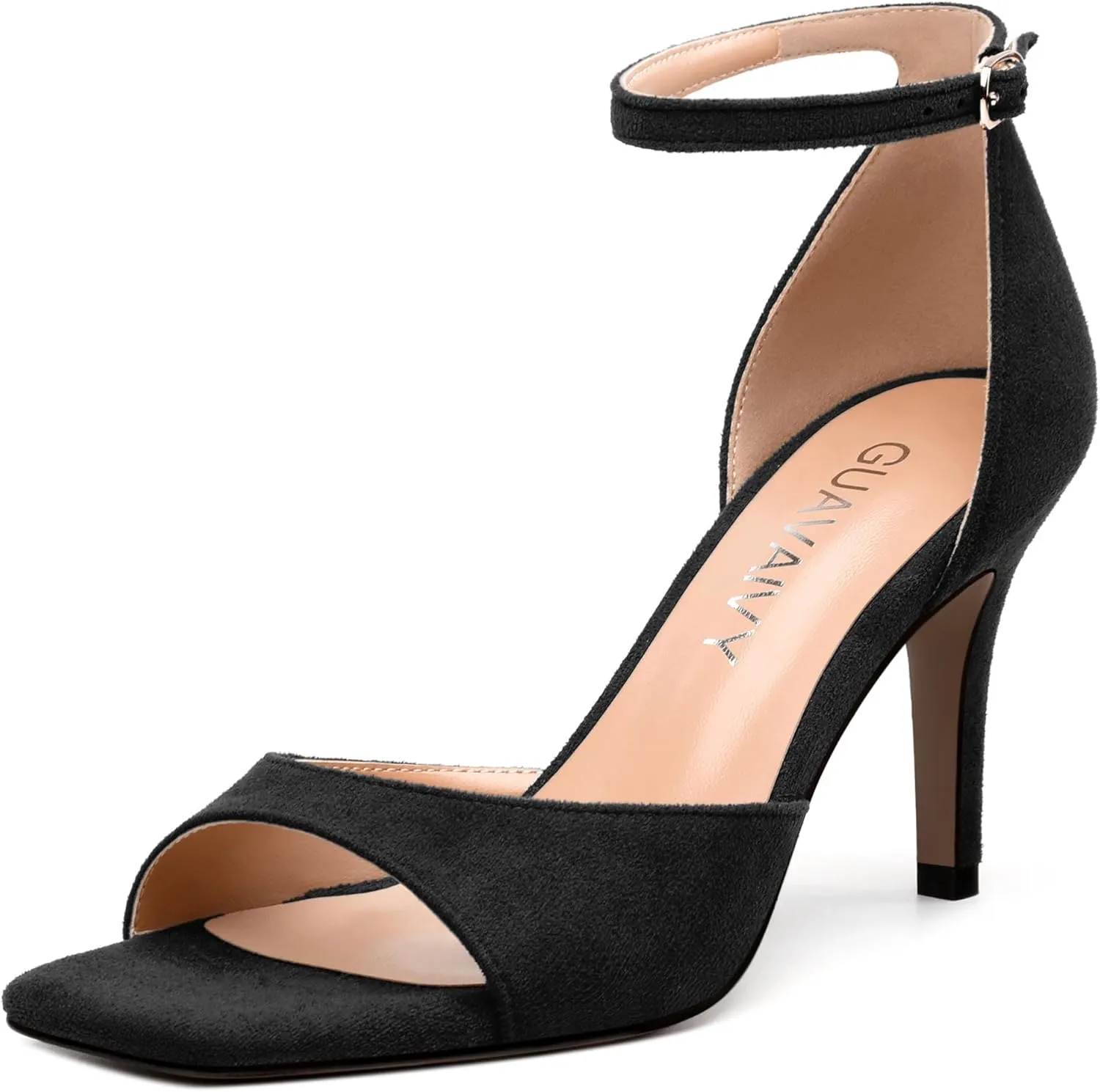 Women's Sandals, High Stilettos Open Square Toe, Ankle Strap Solid Fashion Dress Shoes, Wedding Party Working Heeled Sandals