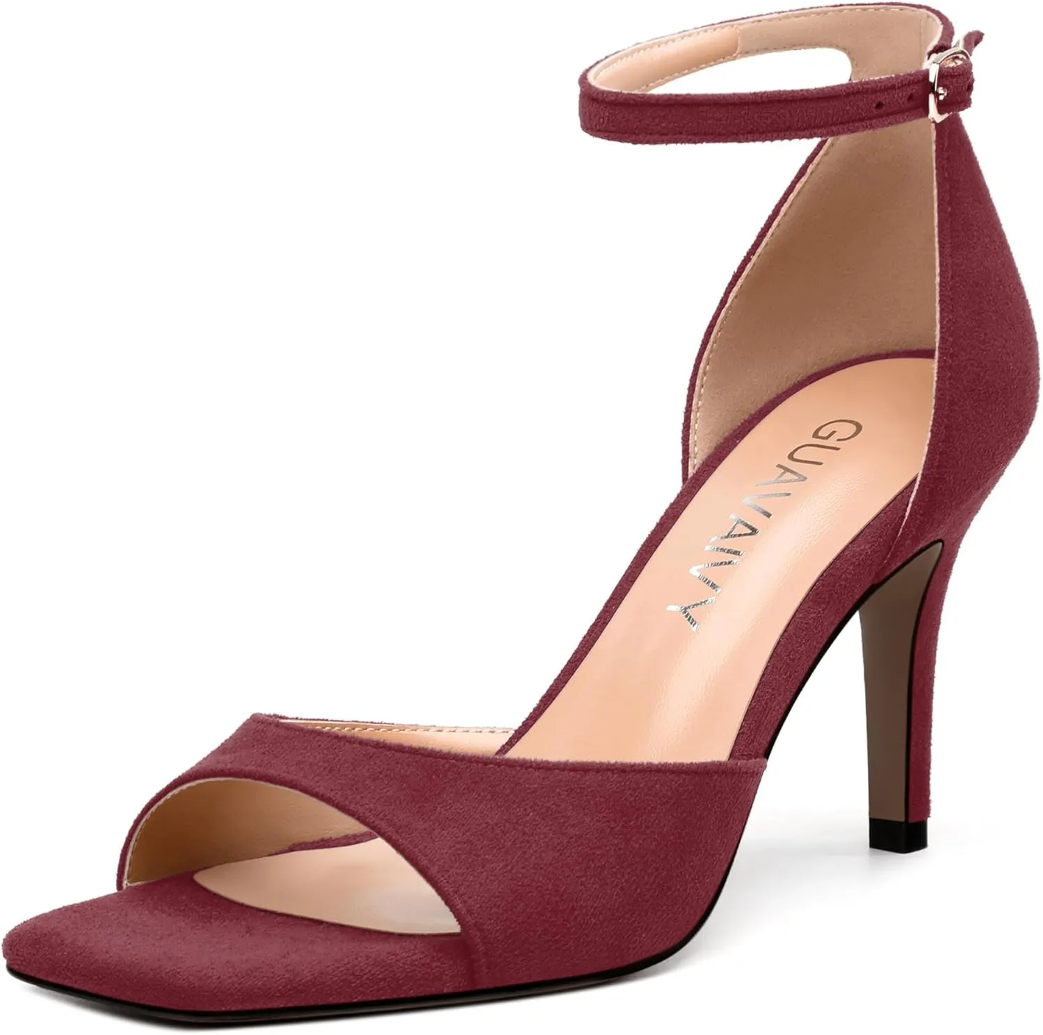 Women's Sandals, High Stilettos Open Square Toe, Ankle Strap Solid Fashion Dress Shoes, Wedding Party Working Heeled Sandals