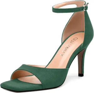 Women's Sandals, High Stilettos Open Square Toe, Ankle Strap Solid Fashion Dress Shoes, Wedding Party Working Heeled Sandals