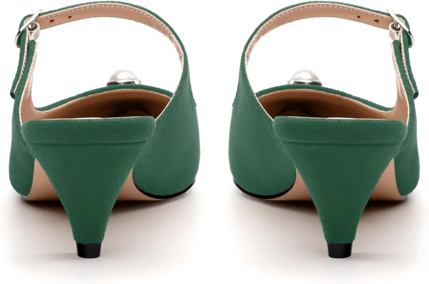 Women's Sandals, Pointed Toe Low Kitten Heels, Two Toned Patchwork Fashion Backstrap Buckle Slide Sandal for Working Wedding Party