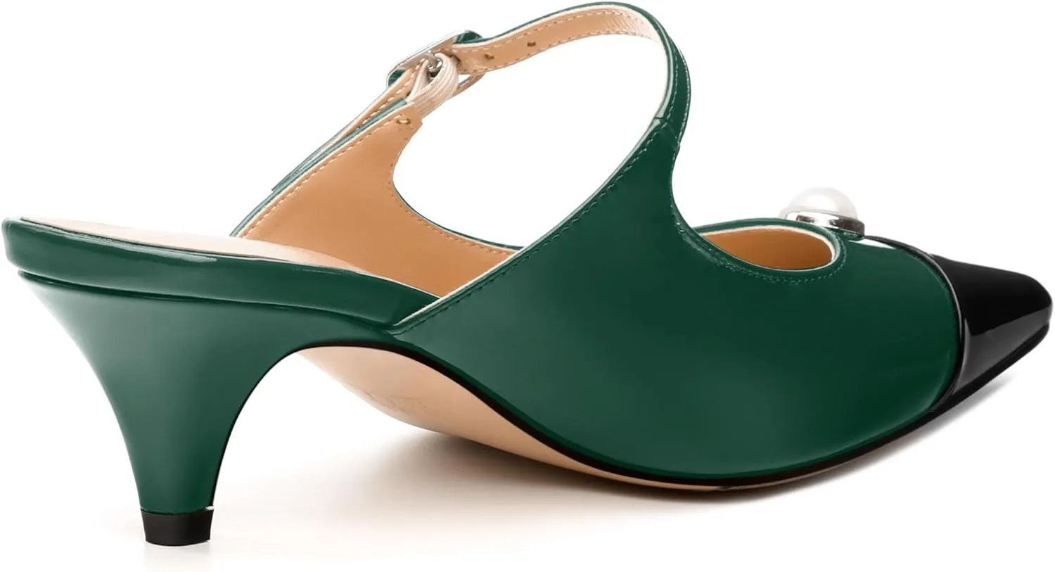 Women's Slide Sandals, Backstrap Buckle Low Kitten Heels, Two Toned Patchwork Pointed Toe, Fashion Party Daily Dress Shoes for Women