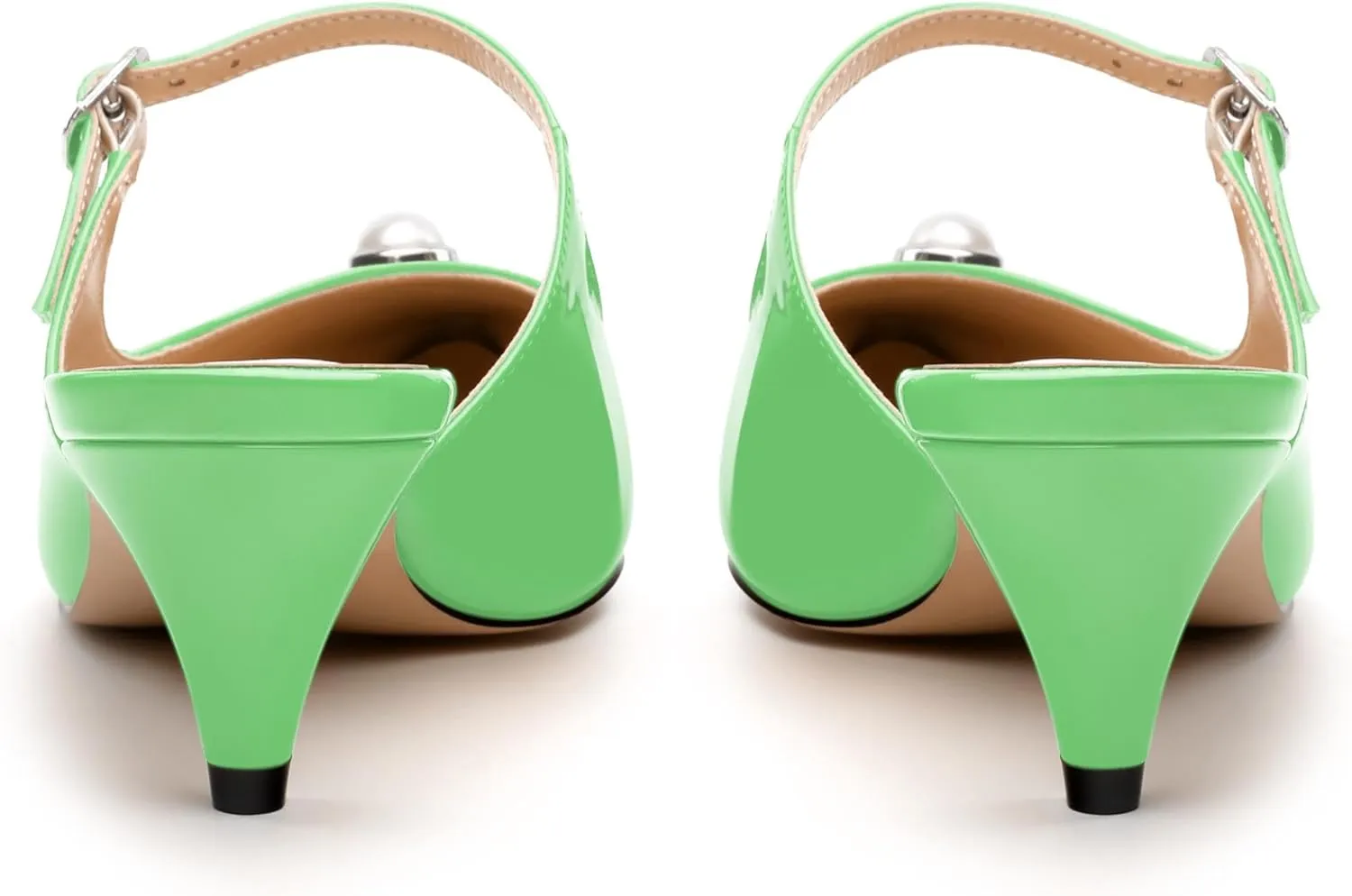Women's Slide Sandals, Backstrap Buckle Low Kitten Heels, Two Toned Patchwork Pointed Toe, Fashion Party Daily Dress Shoes for Women