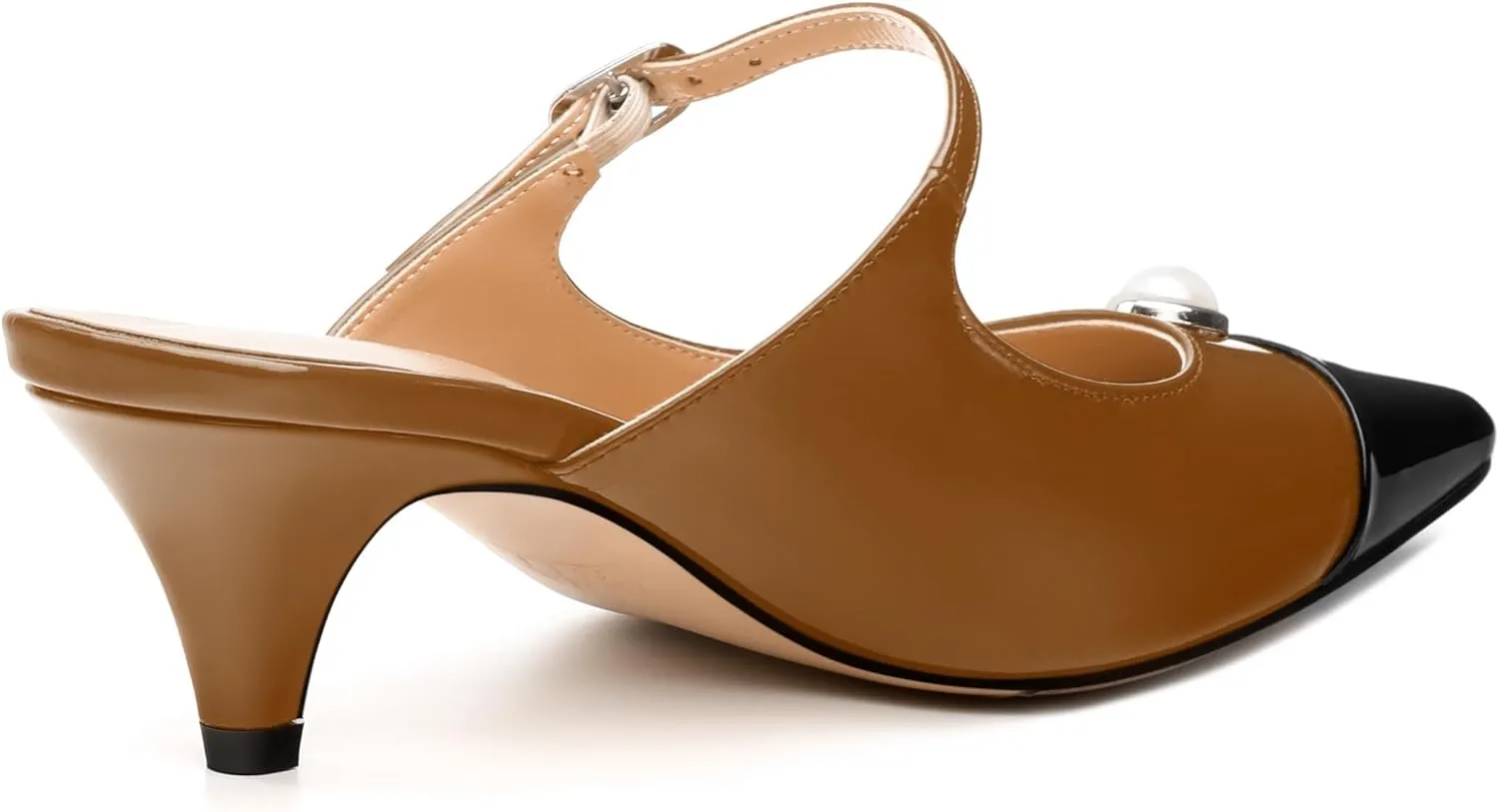 Women's Slide Sandals, Backstrap Buckle Low Kitten Heels, Two Toned Patchwork Pointed Toe, Fashion Party Daily Dress Shoes for Women