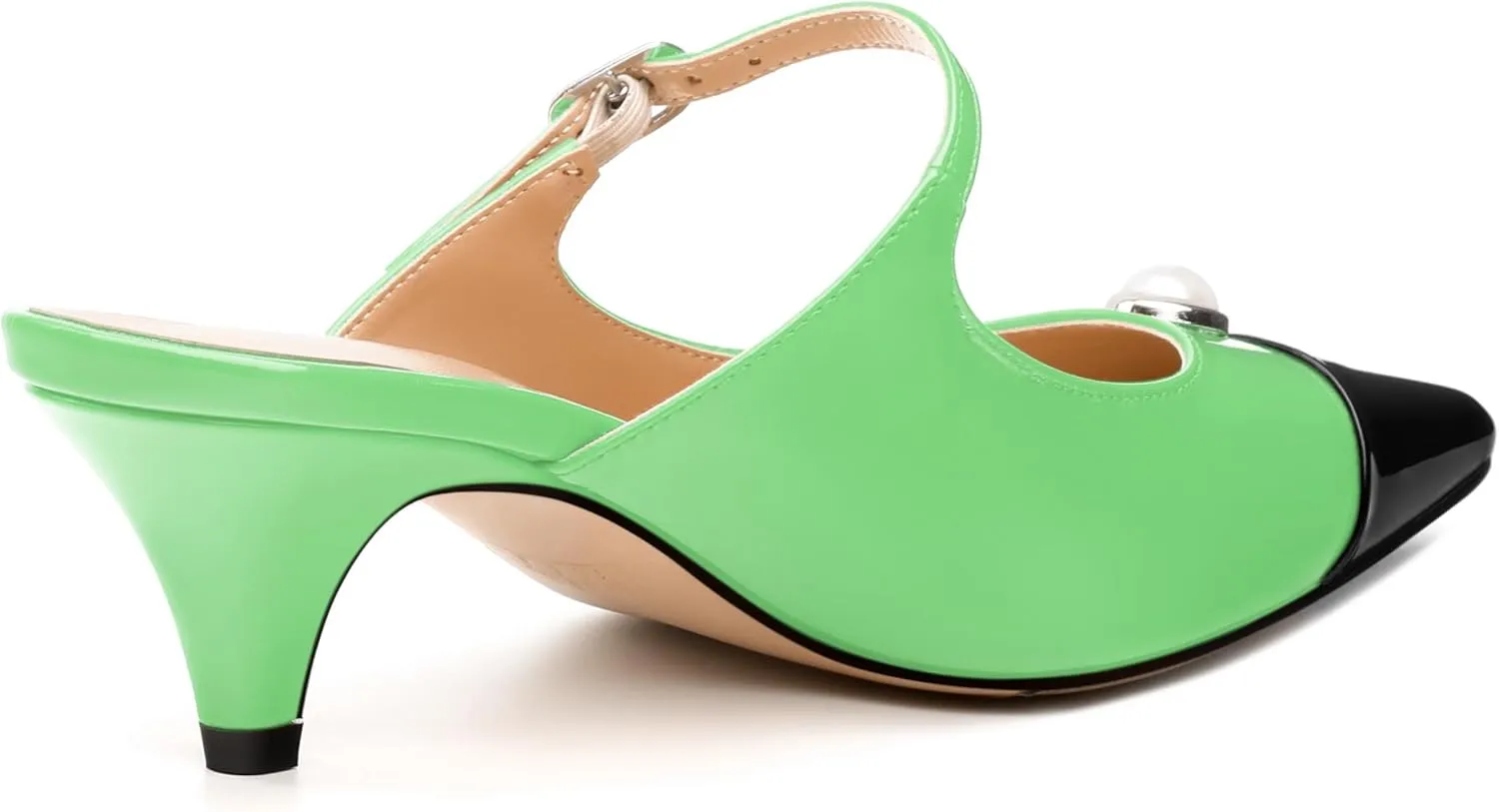 Women's Slide Sandals, Backstrap Buckle Low Kitten Heels, Two Toned Patchwork Pointed Toe, Fashion Party Daily Dress Shoes for Women