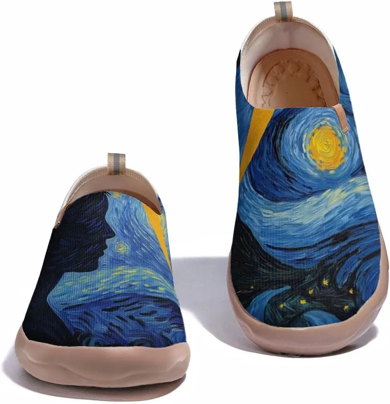 Women's Slip-on Casual Loafers, Fashionable Painted Travel Shoes/Starry Sky Series