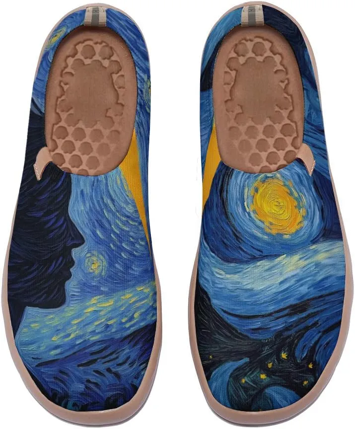 Women's Slip-on Casual Loafers, Fashionable Painted Travel Shoes/Starry Sky Series